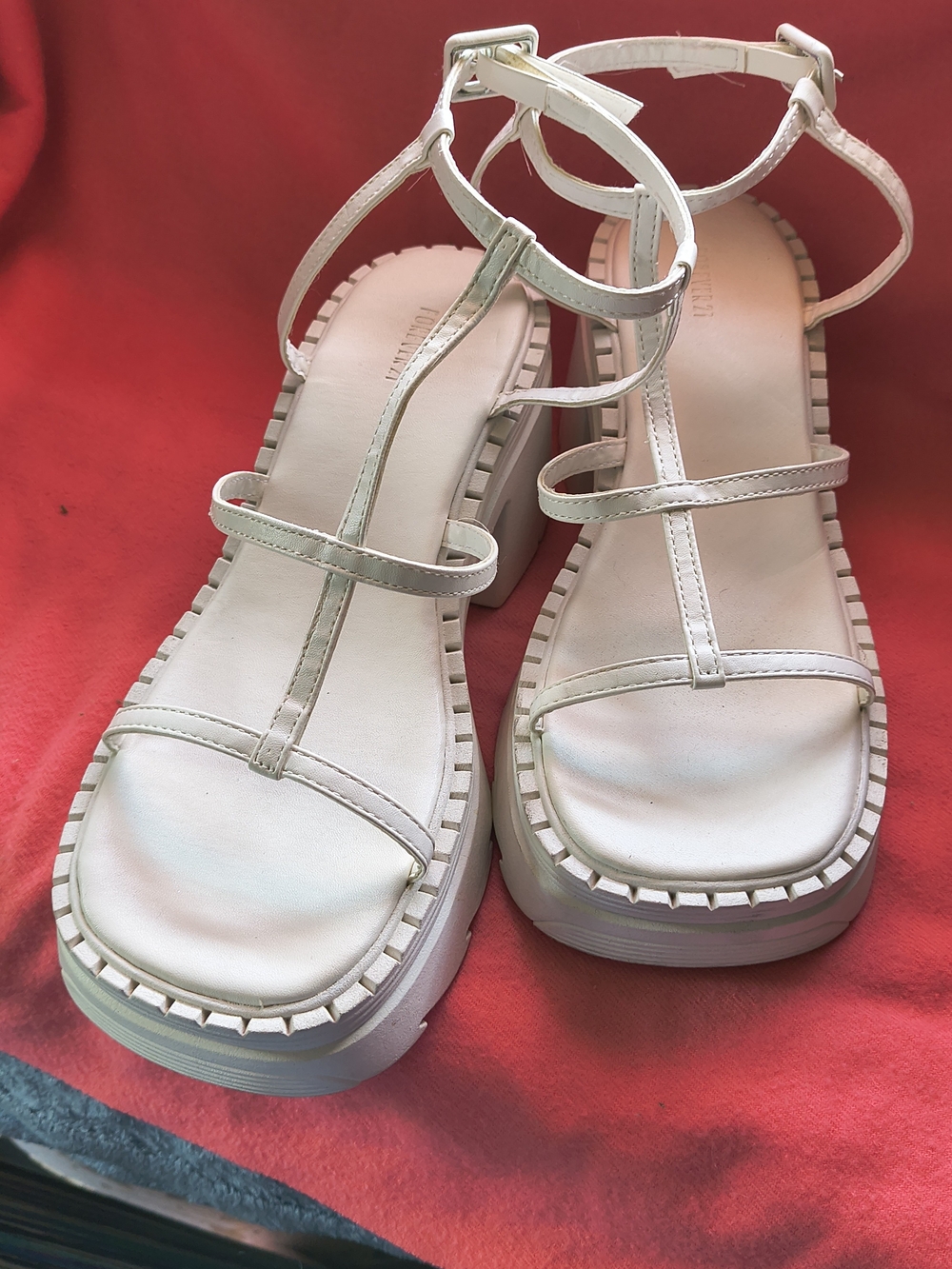 Forever 21 White Platform T-Strap Sandals